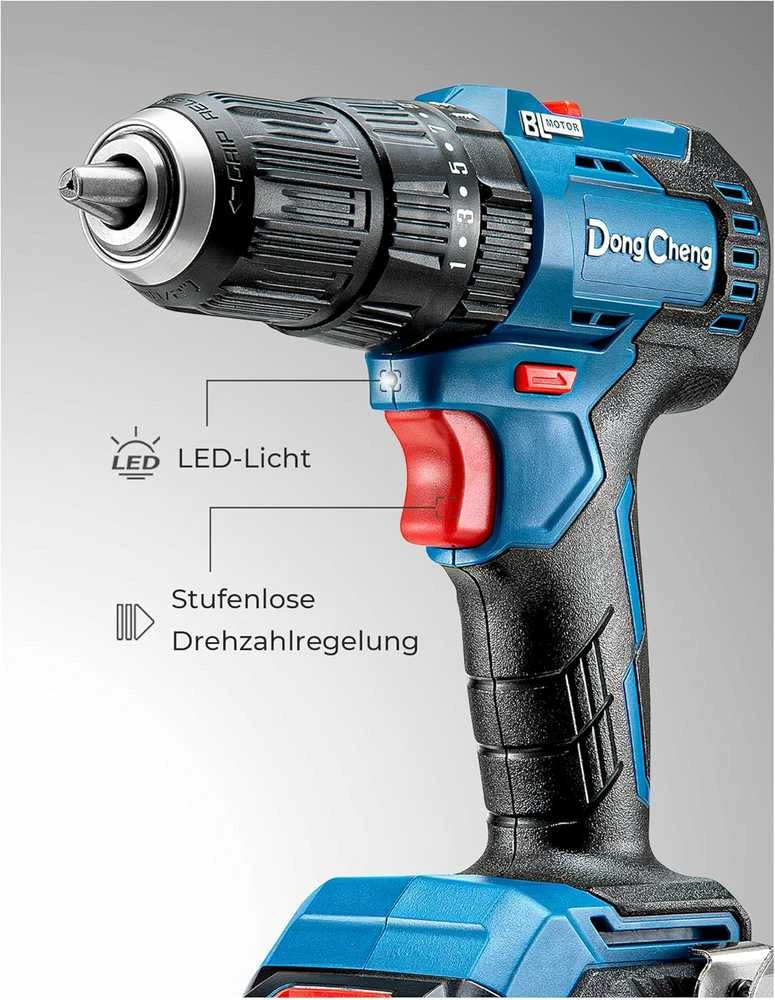 Dong Cheng DongCheng 18 V bešepetė akumuliatorinė smūginis gręžtuvas-suktuvas, 50 Nm, 2 x 2,0 Ah, 13 mm