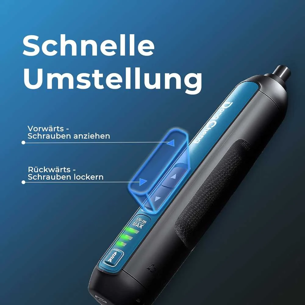 DongCheng akumuliatorinis mini suktuvas 4 V, 2000 mAh, 5 Nm su LED ir bitų rinkiniu