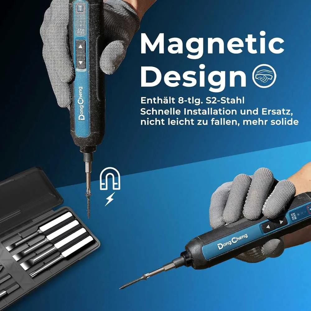 DongCheng akumuliatorinis mini suktuvas 4 V, 2000 mAh, 5 Nm su LED ir bitų rinkiniu