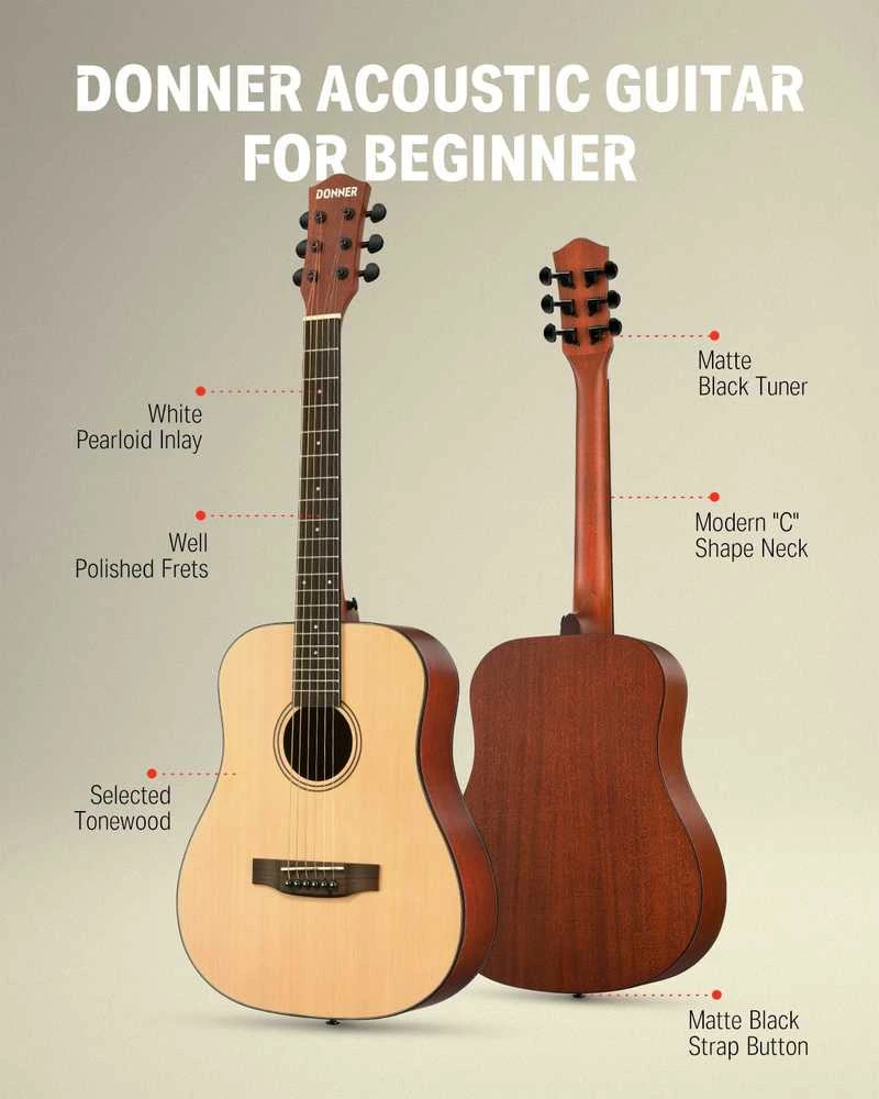 Donner 3/4 Dydžio akustinė gitara pradedantiesiems