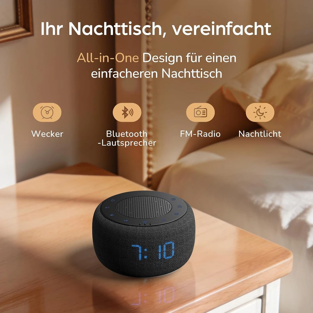 DOUMOSH skaitmeninis radijo žadintuvas su Bluetooth 5.0, 5 W garsiakalbiu ir naktine lempute DEBK11B