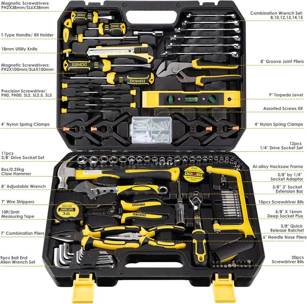 DOWELL 168 dalių mechaninių įrankių rinkinys su laikymo dėže HYT168 A