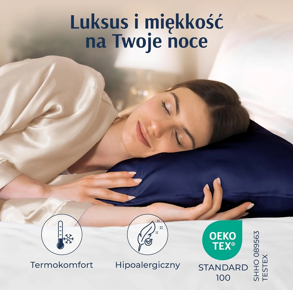 Dreamzie šilkinė pagalvės užvalkalas, 100% morinės šilko, 19 momme, 40 x 60 cm, tamsiai mėlynas