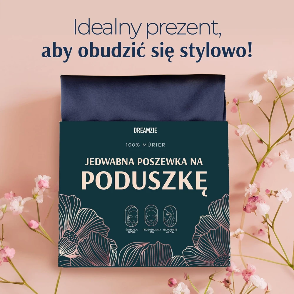Dreamzie šilkinė pagalvės užvalkalas, 100% morinės šilko, 19 momme, 40 x 60 cm, tamsiai mėlynas