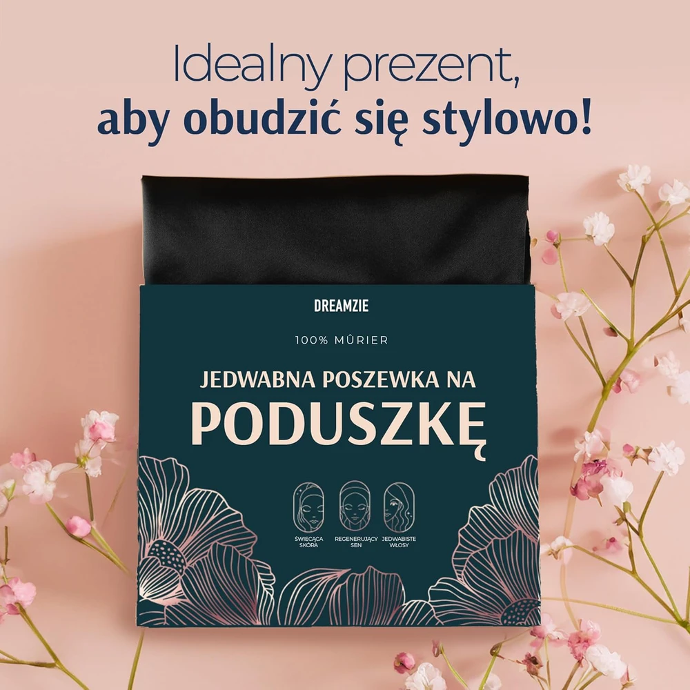 Dreamzie šilkinis pagalvės užvalkalas, 100% natūralus morinis šilkas, 19 momme, 40x80 cm, juodas