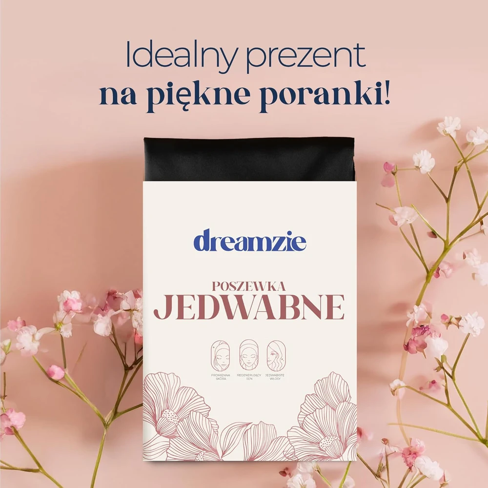 Dreamzie šilkinis pagalvės užvalkalas, 100% natūralus morinis šilkas, 19 momme, 40x80 cm, juodas