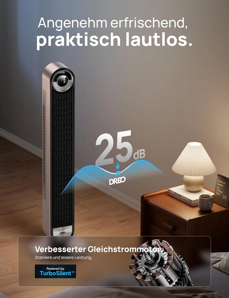Dreo bokštinis ventiliatorius, 9 greičių, 90° osciliacija, WiFi, 12 val. laikmatis, DR-HTF009S Starlight