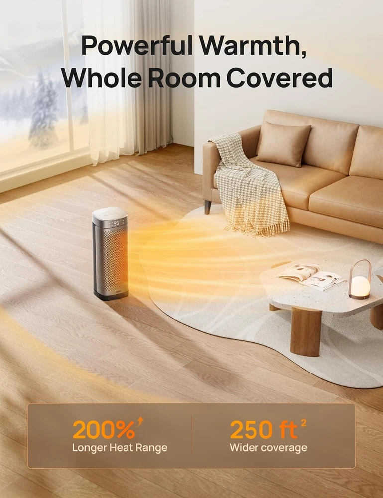 DREO elektrinis keraminis šildytuvas 2000 W su termostatu ir 70° osciliacija DR-HSH014
