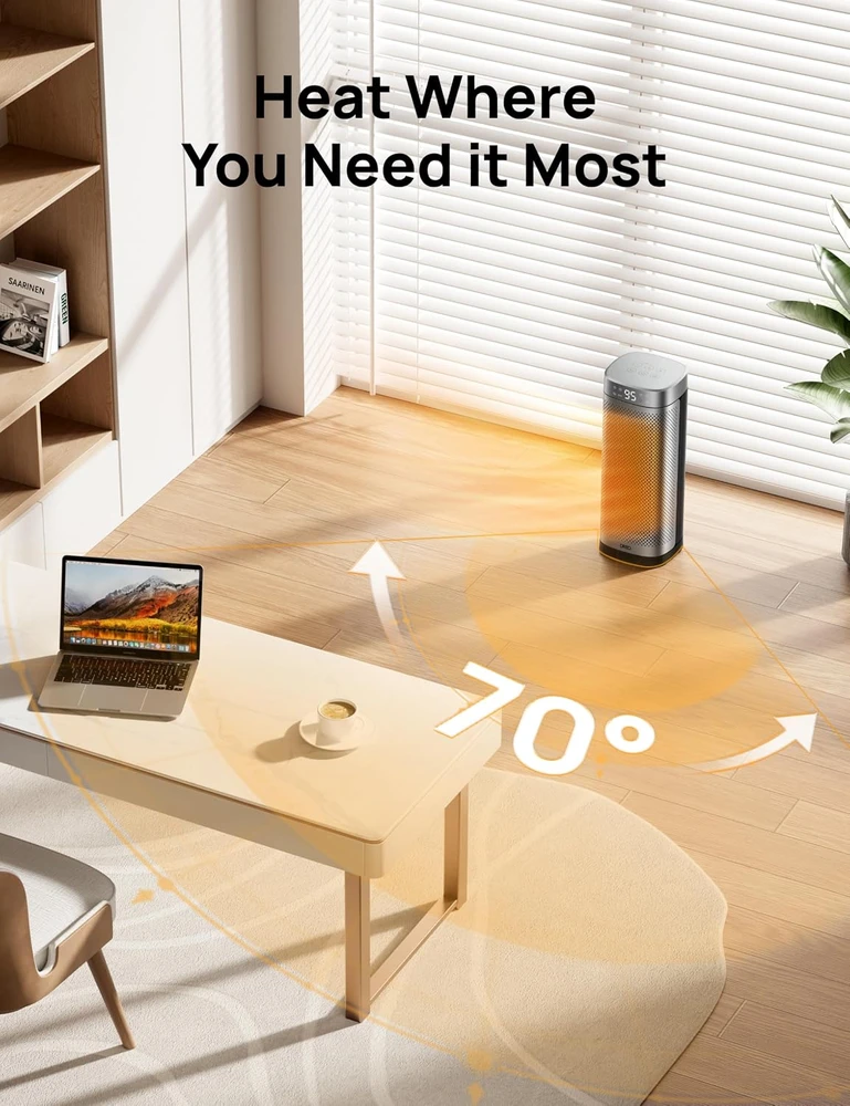 DREO elektrinis keraminis šildytuvas 2000 W su termostatu ir 70° osciliacija DR-HSH014