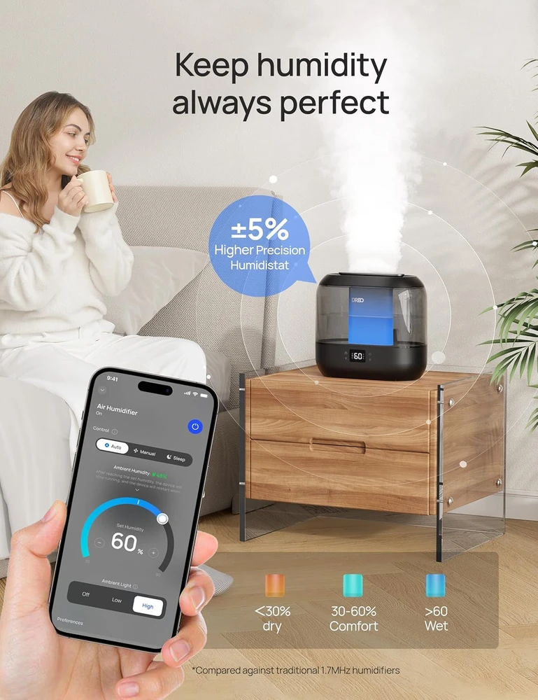 Dreo išmanusis ultragarsinis oro drėkintuvas 4 l su Wi-Fi, 26 W, DR-HHM001S