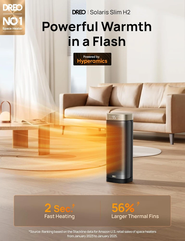 DREO keraminis PTC patalpų šildytuvas 1500 W su nuotoliniu valdymu DR-HSH014