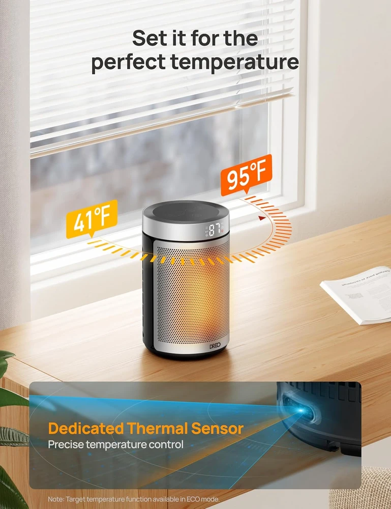 Dreo keraminis termoventiliatorius Atom 316, 1500 W, 34 dB, DR-HSH026 Sidabrinis