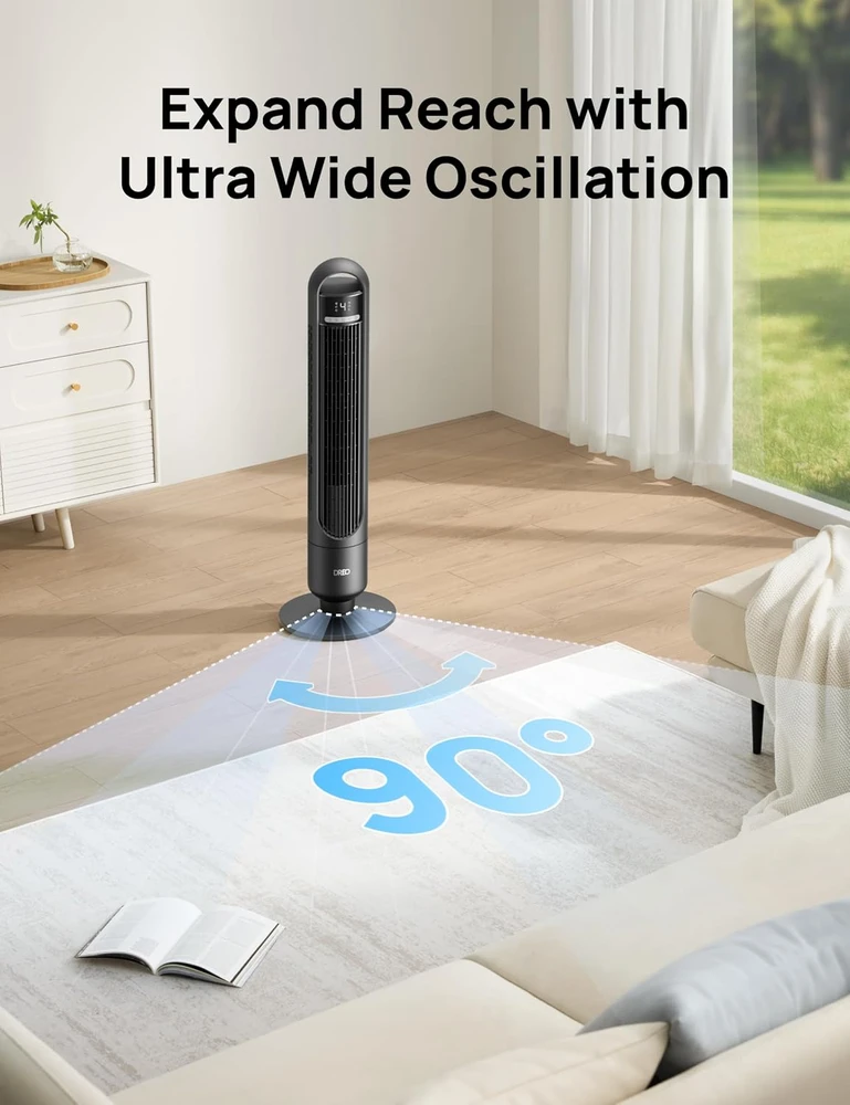 Dreo koloninis ventiliatorius, tylus 28 dB, 4 režimai, Wi-Fi valdymas, Alexa, DR-HTF017S Juodas