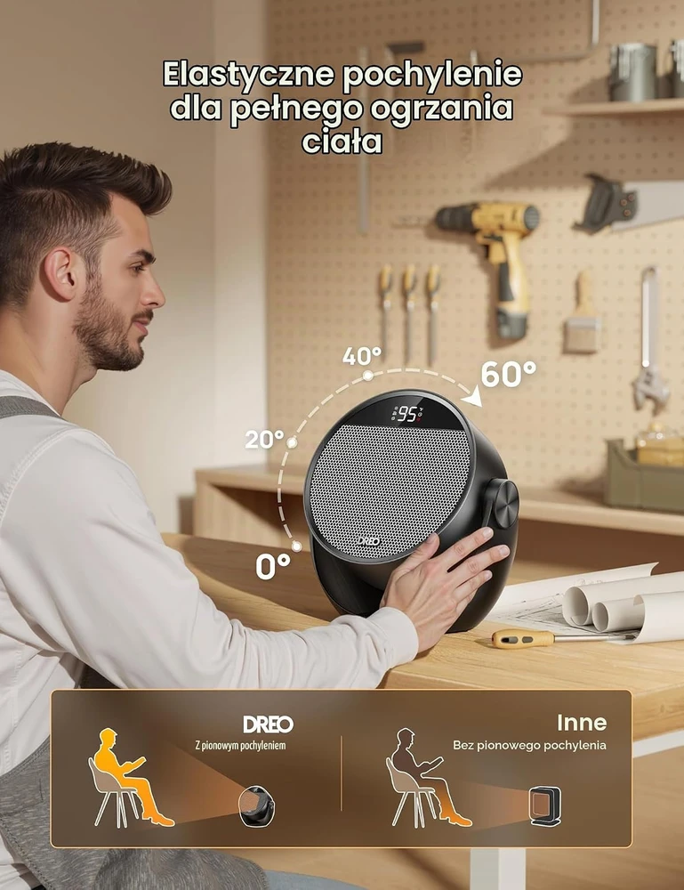 DREO nešiojamasis elektrinis šildytuvas 1500 W su termostatu ir nuotolinio valdymo pultu DR-HSH020 Juodas