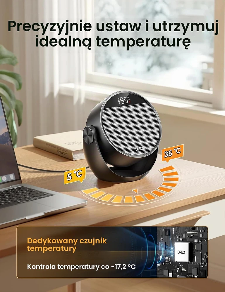 DREO nešiojamasis elektrinis šildytuvas 1500 W su termostatu ir nuotolinio valdymo pultu DR-HSH020 Juodas