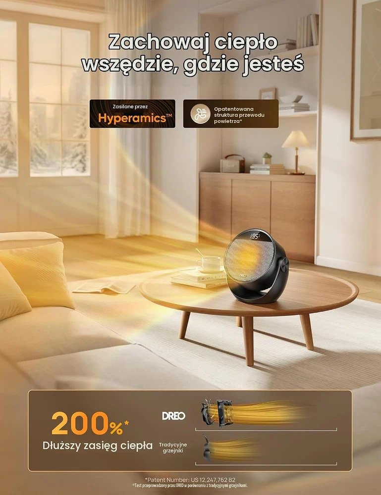 DREO nešiojamasis elektrinis šildytuvas 1500 W su termostatu ir nuotolinio valdymo pultu DR-HSH020 Juodas