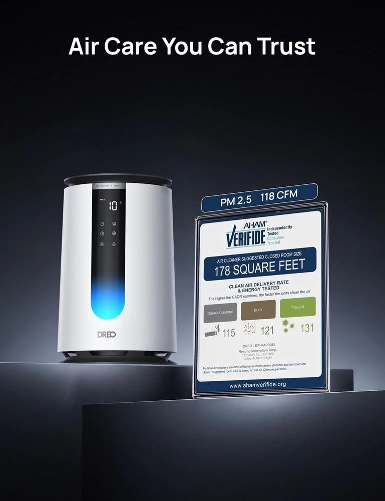 DREO oro valytuvas 338S su HEPA filtru, Wi-Fi valdymu ir PM2.5 jutikliu DR-HAP008S Baltas