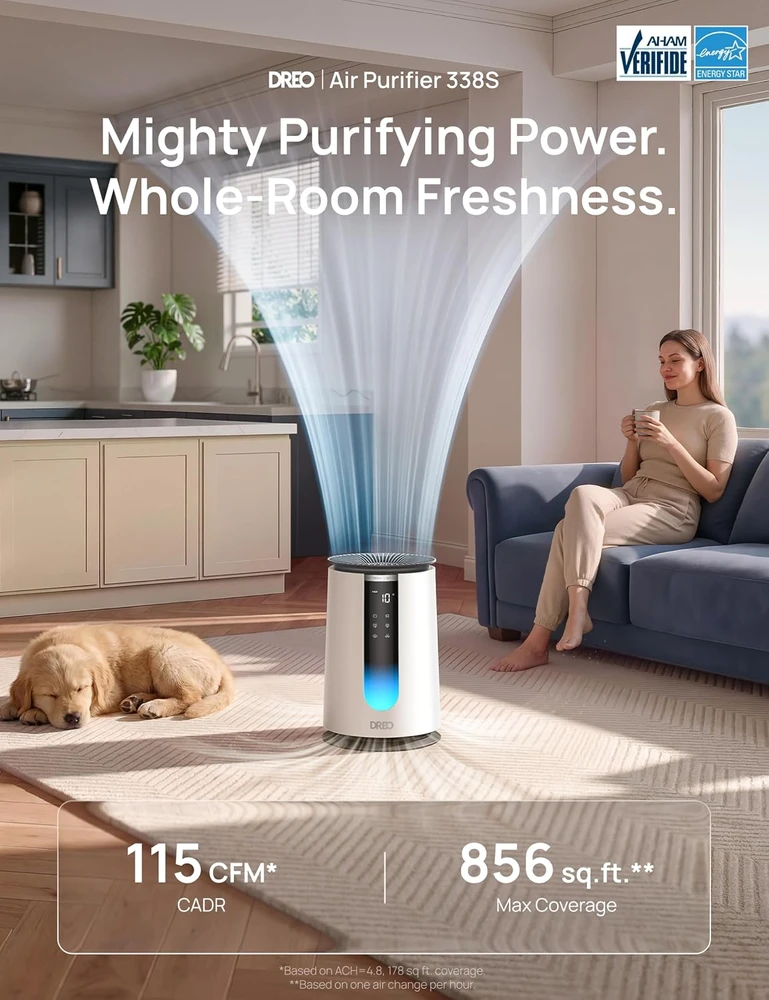 DREO oro valytuvas 338S su HEPA filtru, Wi-Fi valdymu ir PM2.5 jutikliu DR-HAP008S Baltas