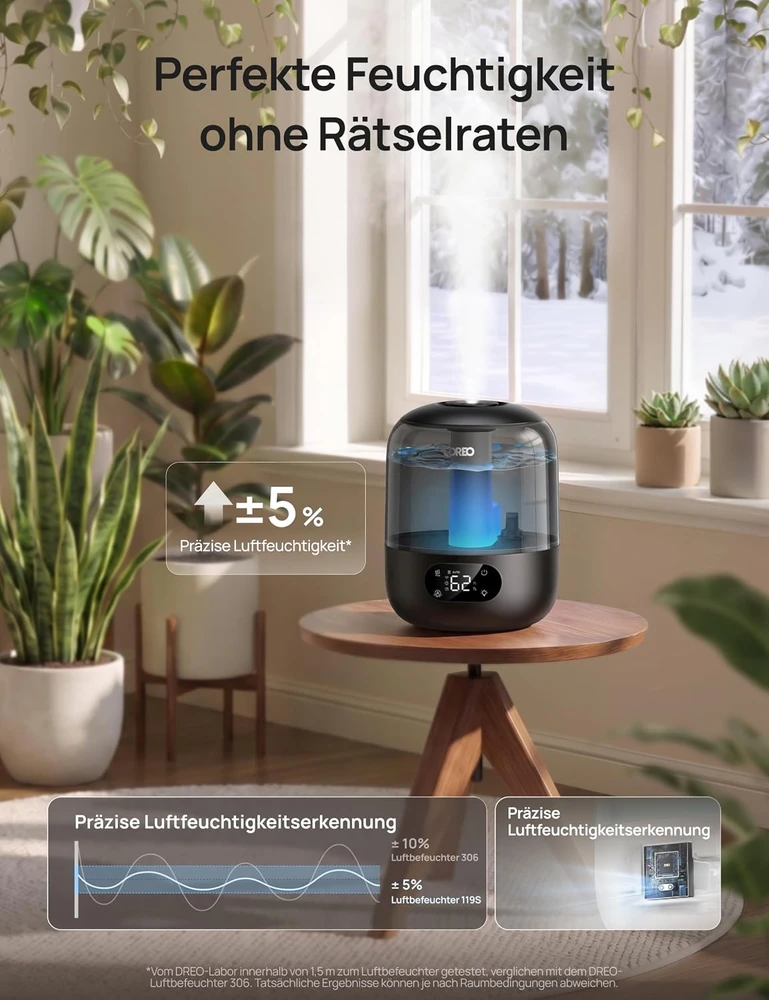 DREO ultragarsinis oro drėkintuvas, 3 l, iki 28 m², DR-HHM019S Juodas