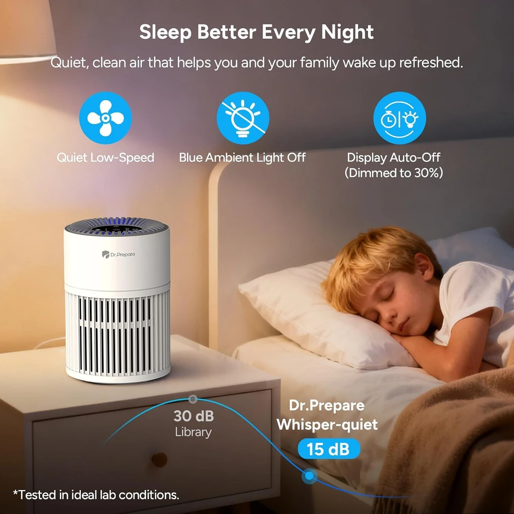 DR.PREPARE oro valytuvas su H13 HEPA filtru, 12 W, 15 dB, DAP02