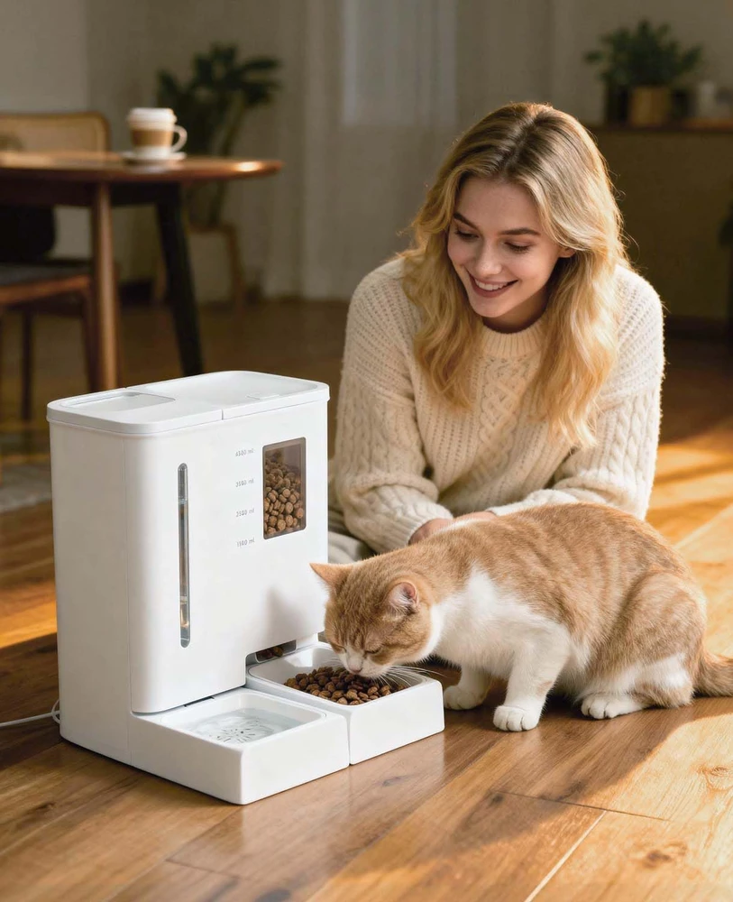 DUDUPET automatinis 5 l gyvūnų ėdalo ir 4 l vandens dozatorius su laikmačiu, Wi-Fi, balso funkcija F03