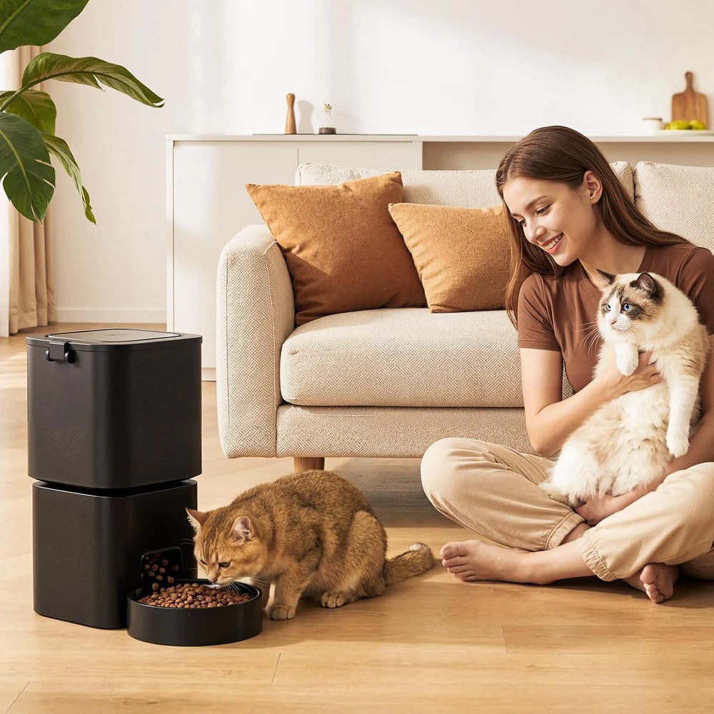DUDUPET automatinis kačių ir šunų pašaro dozatorius, Wi-Fi, 5 l talpa, iki 10 porcijų per dieną, ZC-F09