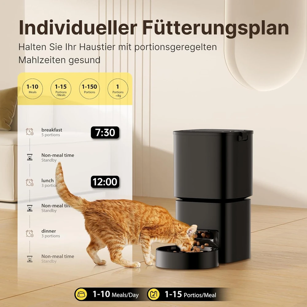 DUDUPET automatinis kačių ir šunų pašaro dozatorius, Wi-Fi, 5 l talpa, iki 10 porcijų per dieną, ZC-F09