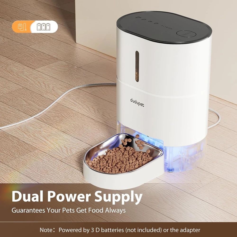 DUDUPET automatinis naminių gyvūnų ėdalo dozatorius, 4 l talpa, Wi-Fi valdymas, balta, DU4L-WA