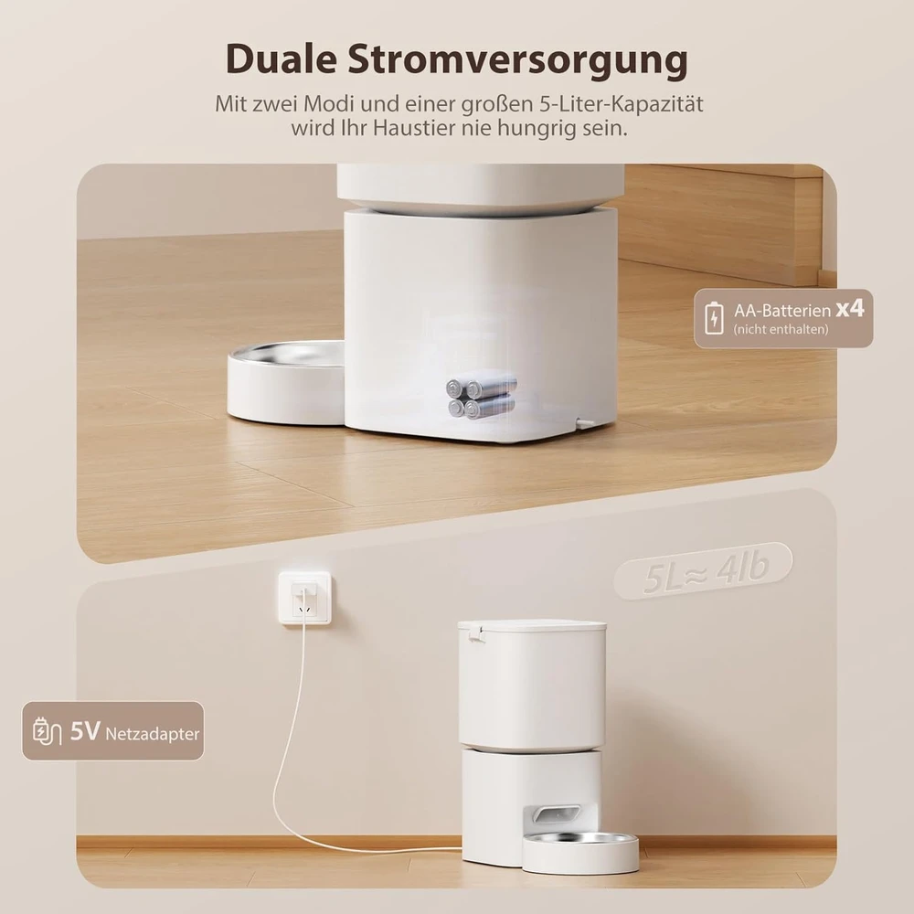 DUDUPET automatinis šėrimo dozatorius naminiams gyvūnams, Wi-Fi, 5 l talpa, programėlės valdymas, ZC-F09