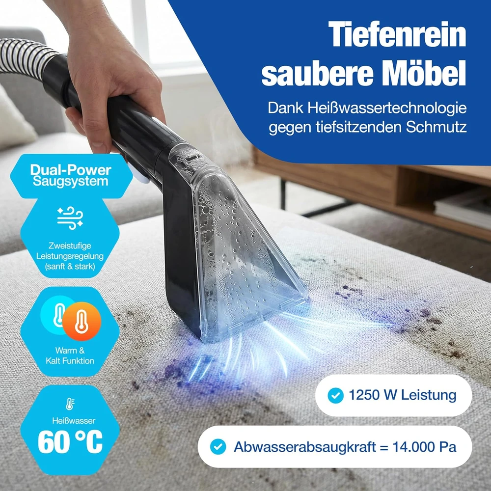 Dulkių siurblys NTG plaunamasis kilimų ir apmušalų valytuvas 1250 W su vandens šildymu PR.1.8-3