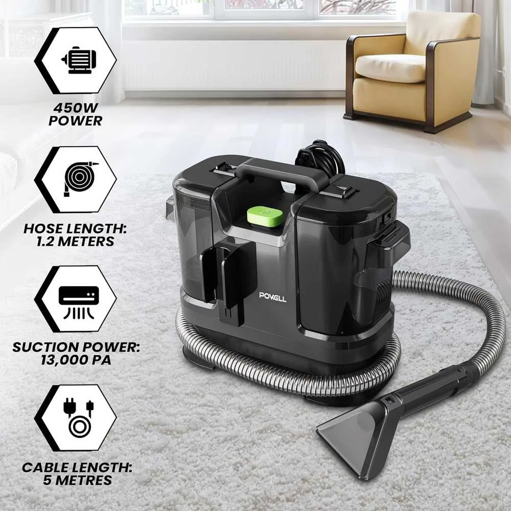 Dulkių siurblys Powell kilimų ir apmušalų plovimo siurblys 450 W, 2,6 l talpa, juodas, 304Z