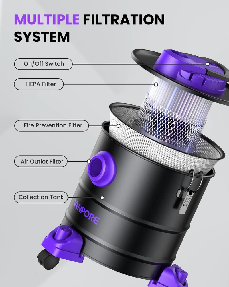 Dulkių siurblys VANPORE pelenų siurblys 20 l 1200 W su HEPA filtru ir pūtimo funkcija BJ1811