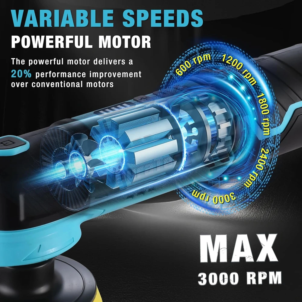 DURATECH akumuliatorinė mini poliravimo mašinėlė 12 V, 600–3000 aps./min, 50 mm ir 80 mm diskais, DT105149