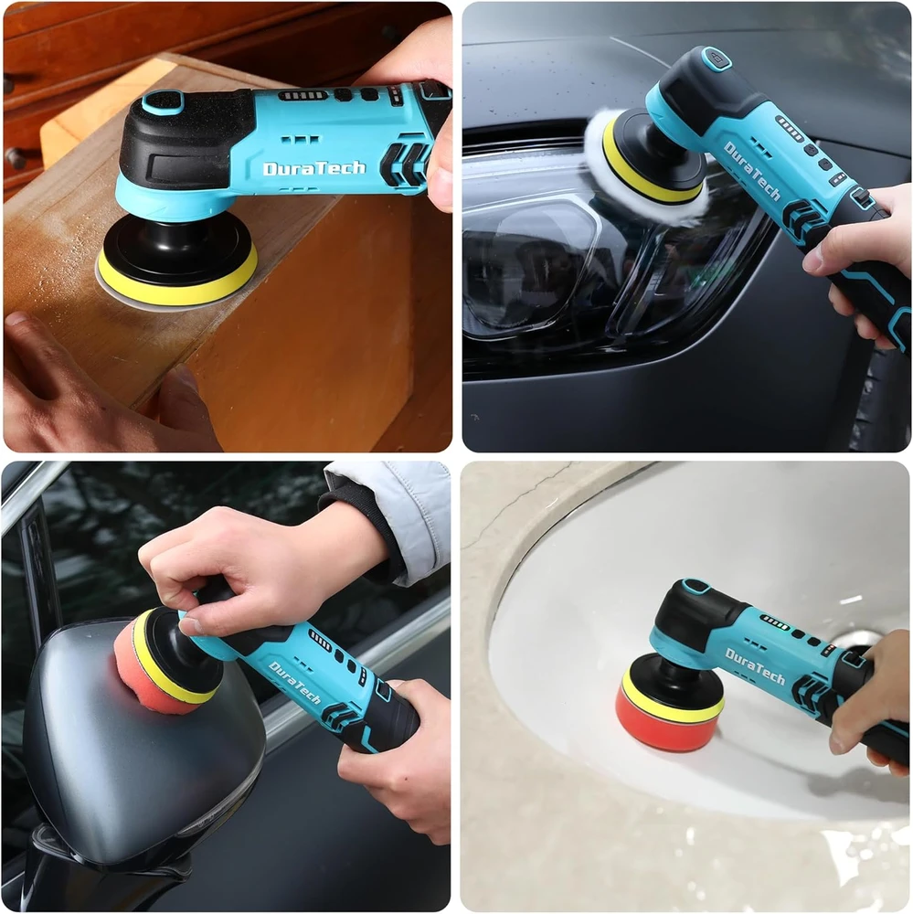 DURATECH akumuliatorinė mini poliravimo mašinėlė 12 V, 600–3000 aps./min, 50 mm ir 80 mm diskais, DT105149