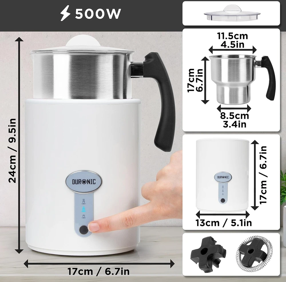 Duronic automatinis pieno putų plakiklis ir šildytuvas 500 W, 500 ml, MF500 WE