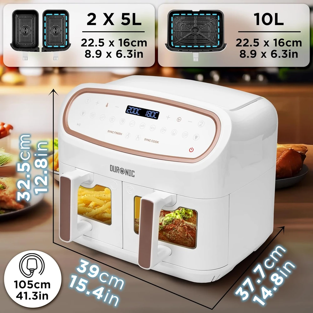 Duronic karšto oro gruzdintuvė 10 l, 2400 W, dviejų zonų, AF34 WE