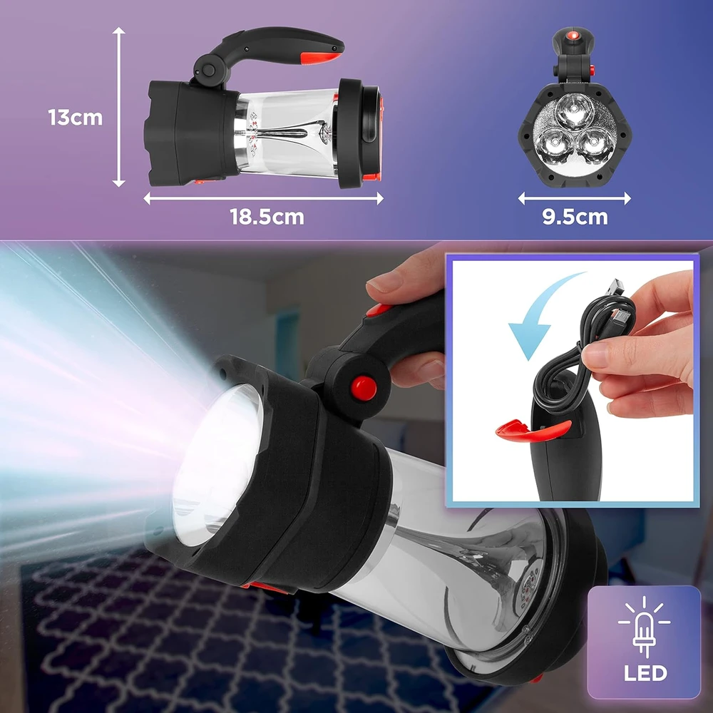 Duronic kempingo LED lempa su dynamo, USB įkrovimu ir SOS funkcija Hurricane