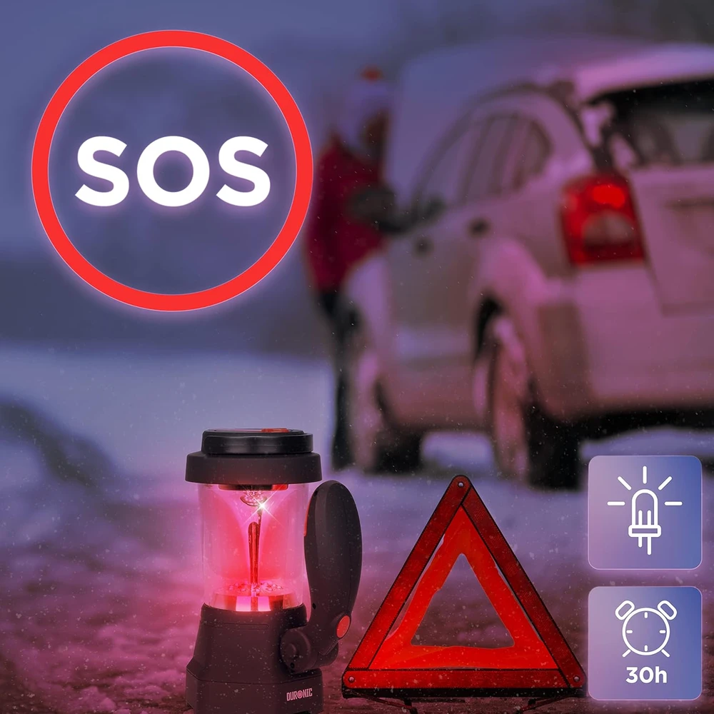 Duronic kempingo LED lempa su dynamo, USB įkrovimu ir SOS funkcija Hurricane