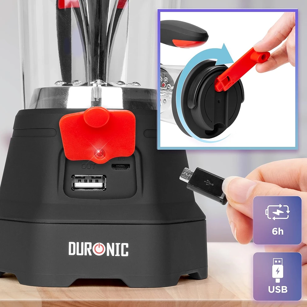 Duronic kempingo LED lempa su dynamo, USB įkrovimu ir SOS funkcija Hurricane
