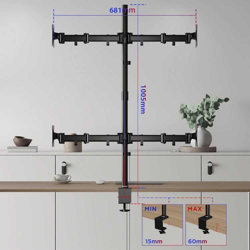 Duronic keturių monitorių stalinis laikiklis 13–27 col., VESA 75/100, iki 8kg, DMT254