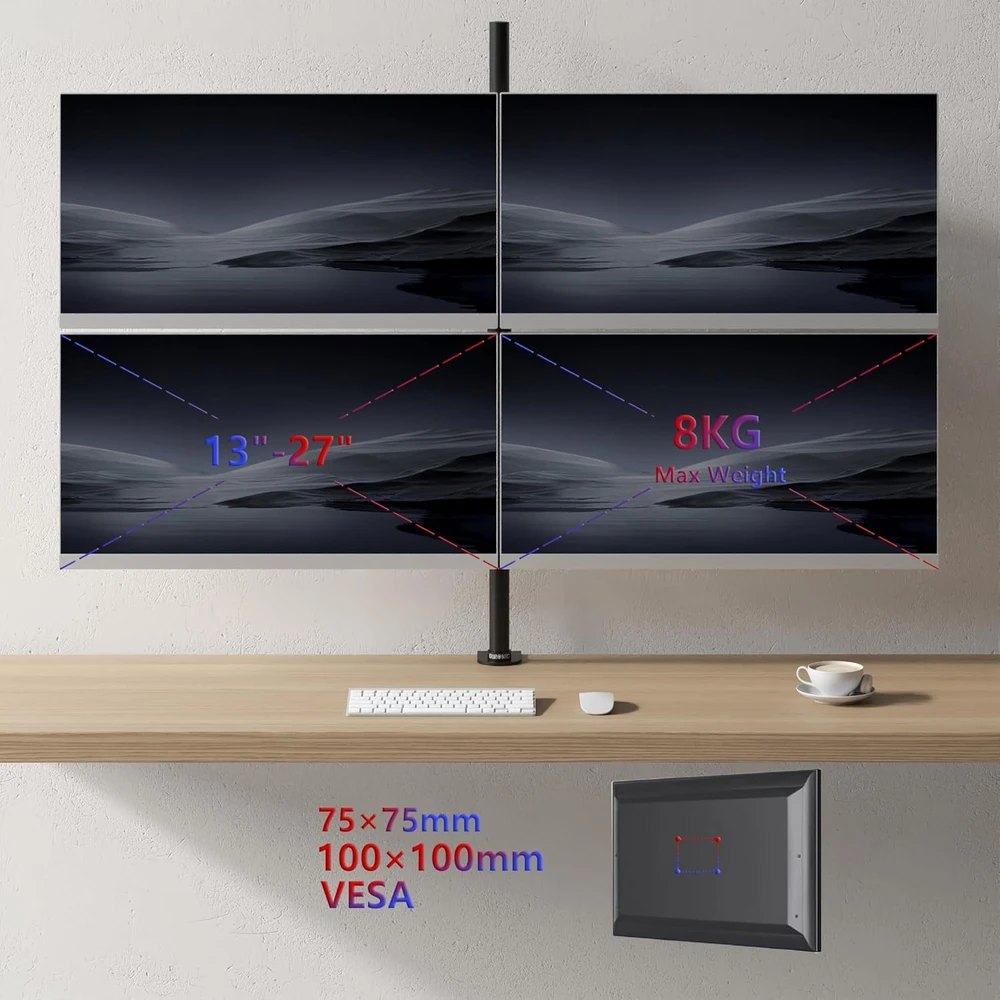 Duronic keturių monitorių stalinis laikiklis 13–27 col., VESA 75/100, iki 8kg, DMT254