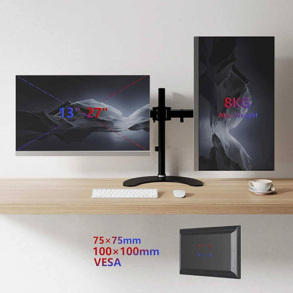 Duronic laisvai pastatomas laikiklis dviem monitoriams 13–27 col., VESA 75/100, DM25D2