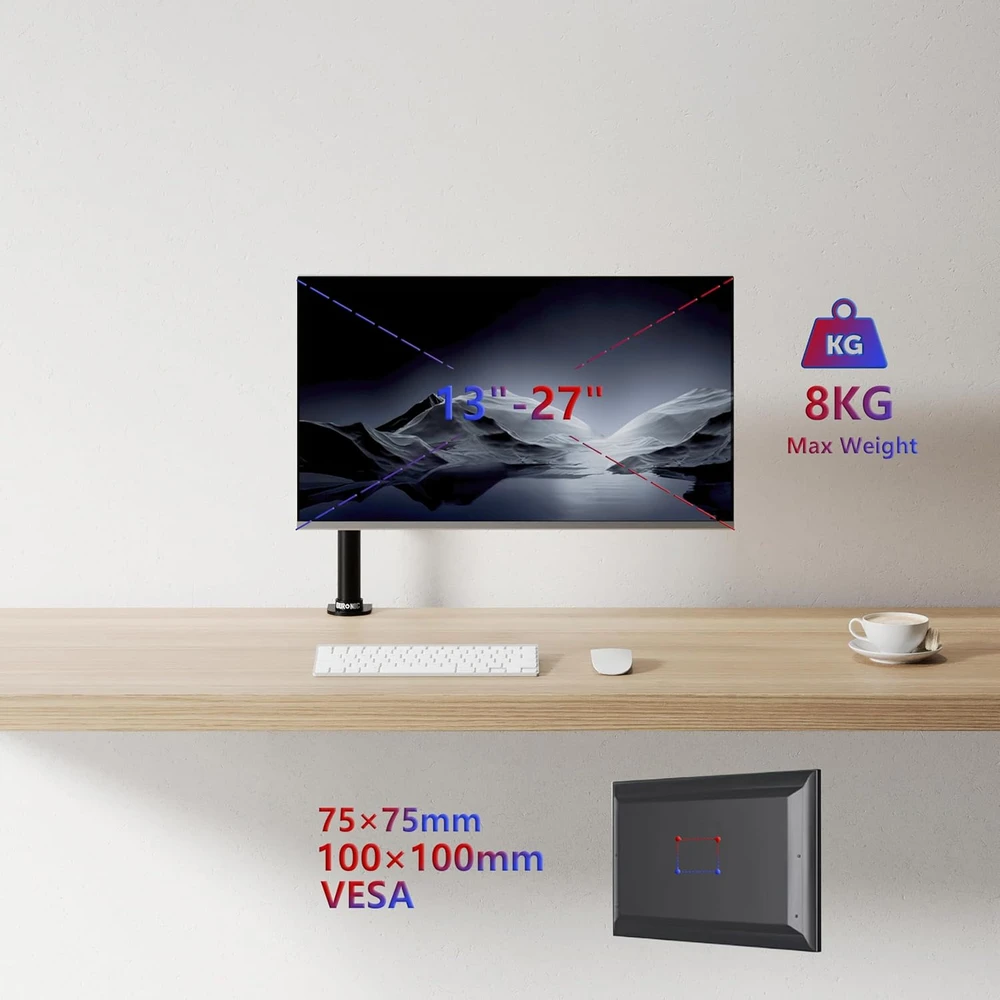 Duronic monitoriaus laikiklis su stalo spaustuvu VESA 75/100 iki 8kg DM251 × 2 BK