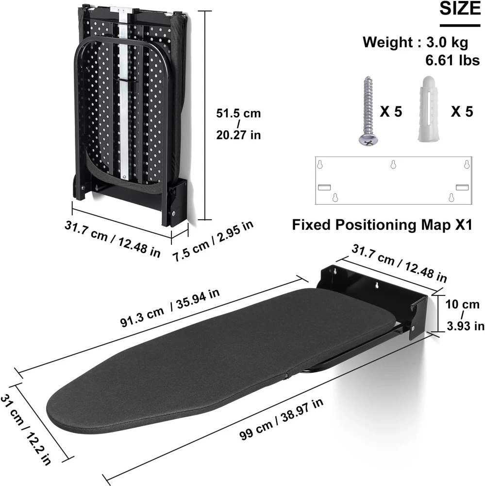 Duwee sulankstoma lyginimo lenta sienai, 31 x 91,5 cm, plieno paviršius, Wall1236-iron board