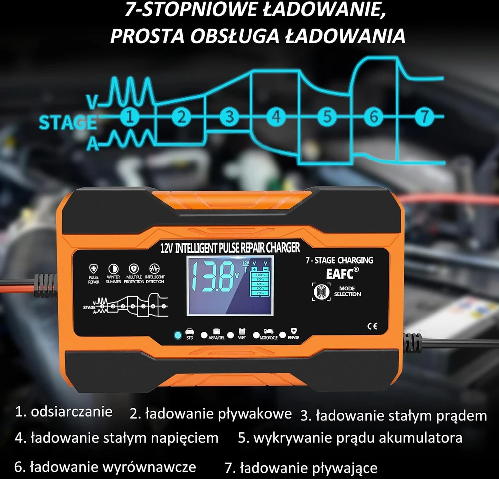 EAFC automobilinis akumuliatorių įkroviklis 12 V 12 A su LCD ekranu Rj-C121201A