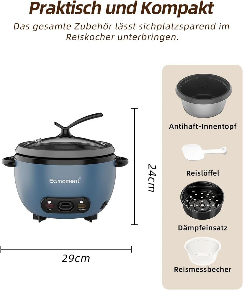 Eamoment ryžių viryklė 1 l, 500 W su garinimo įdėklu UEADRC-2SL004BL