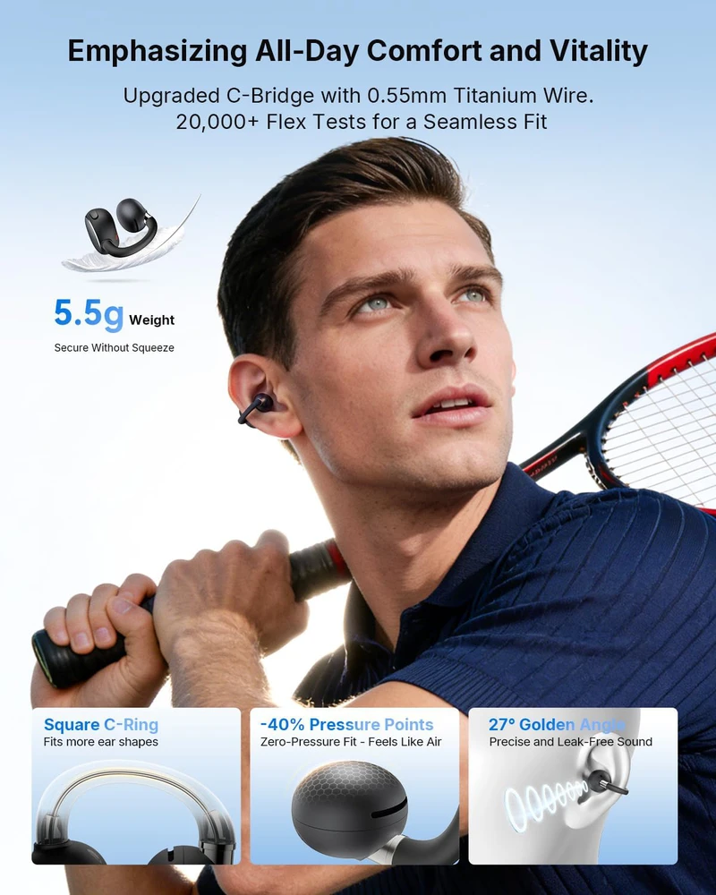 EarFun atviros konstrukcijos belaidės ausinės su Bluetooth 6, Hi-Res Audio, LDAC, IP55, 40 val. veikimo trukmės