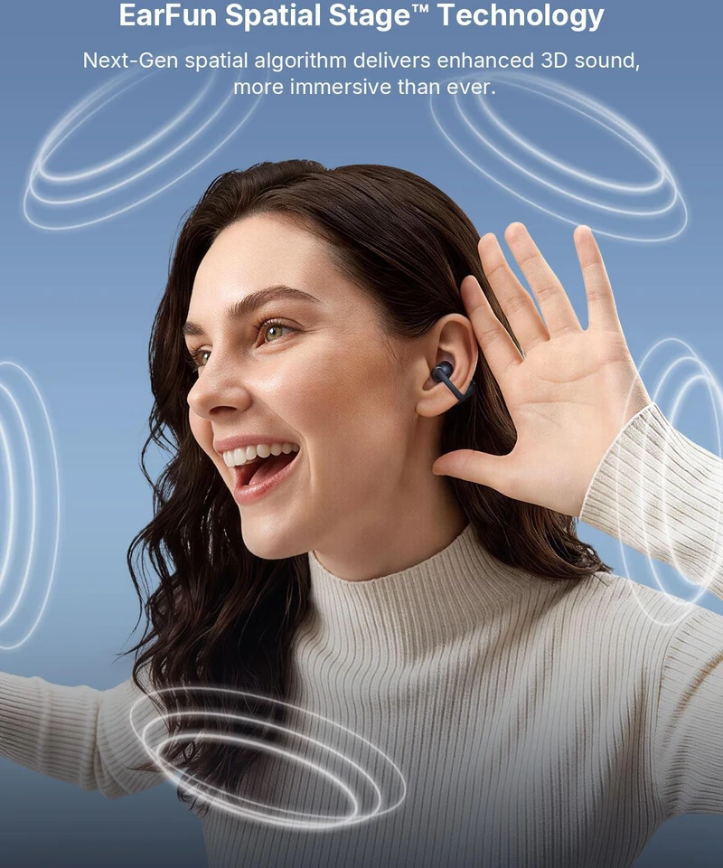 EarFun atviros konstrukcijos belaidės ausinės su Bluetooth 6, Hi-Res Audio, LDAC, IP55, 40 val. veikimo trukmės