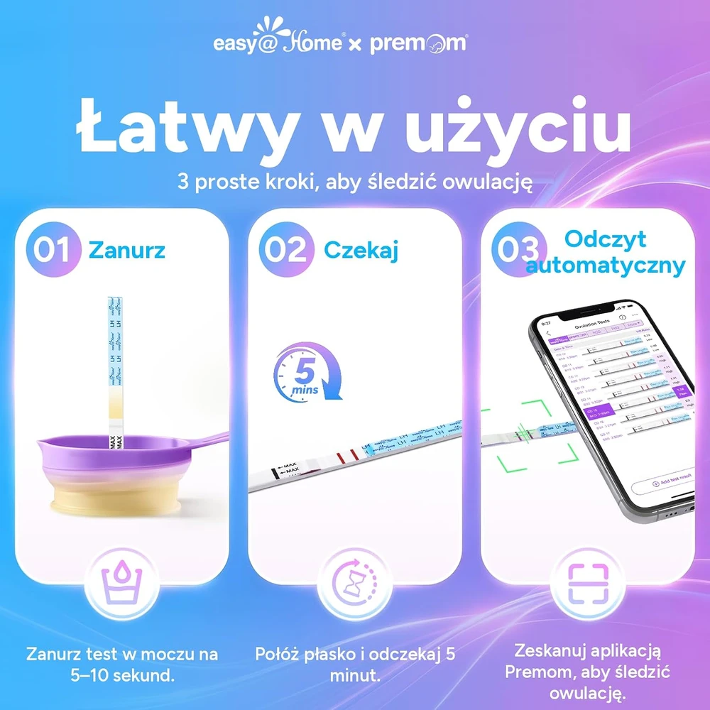 Easy@Home ovuliacijos testai 25 mIU/ml, 50 vnt., su Premom programėle, 50LH
