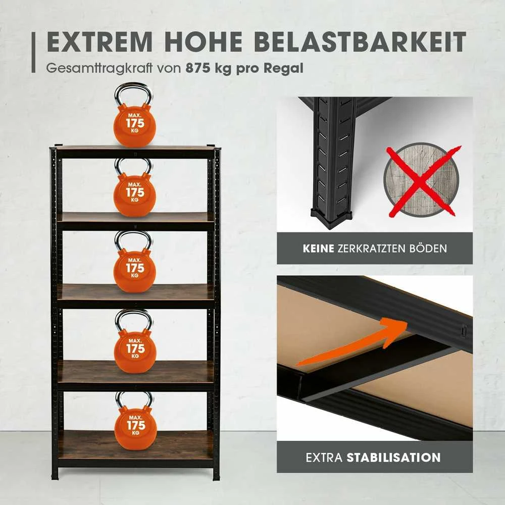 EASYmaxx metalinė sunkioji lentyna, 180 x 90 x 40 cm, 5 reguliuojamos MDF lentynos, 875 kg apkrova, modelis 15642